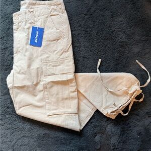 Sixth June Paris Women’s Unisex Cargo Pants with Drawstring Beige Size Small New
